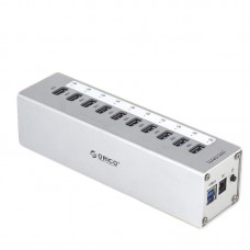 Orico A3H10 Super Speed 5Gbps 10 Ports USB 3.0 HUB Splitter Converter with Power Adapter for Windows Mac OS-Silver