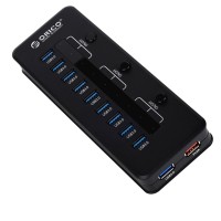 ORICO H10C1-U3 Super Speed 5Gbps USB 3.0 HUB 10 Ports 5V2.1A Smart Charger Splitter with 3 Switch and Power Adapter