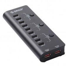 ORICO HF9US-2P 9 Port USB2.0 HUB Charger w/2 Charging Ports 3 Switchers and 12V2.5A Power Adapter-Black