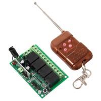 4 Channel Relay Wireless Remote Control Switch DC 12V Receiver with Peach Wood 4-Button Transmitter for Gate Garage Door