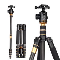 Q666C Professional Folding Carbon Fiber Tripod Monopod Gimbal PTZ for DSLR Camera Portable Traveling Tripod