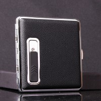 Leather Windproof Cigarette Case Box with USB Lighter Electronic Recharable Refillable Lighter