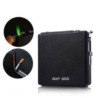 Metal Cigarette Case Automatic Ejection Automatic Flip Box with Windproof Lighter for 20pcs-Black