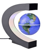 C Shape LED World Map Magnetic Levitation Floating Globe Antigravity Light Gift Decoration Blue