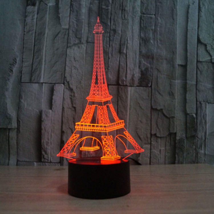3D Illusion Eiffel Tower Bedroom Night Light Color Change LED Desk