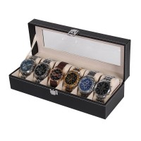 New Black PU 6 Grid Watch Display Box Show Case Jewelry Storage Organizer