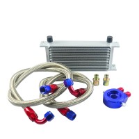 VR- AN10 Oil Cooler Kit 16Rows Transmission +Oil Filter Adapter Blue+Stainless Steel Braided Hose VR7016+6721BR