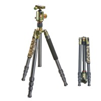 Kingjoy K2208+QH20 Multifunction Low Angle Shooting Carbon Fiber 4 Section Camera Mountain Tripod with Ball Head