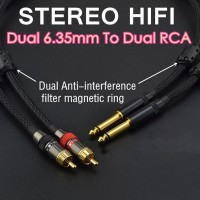 Dual Male Audio Cable 6.35mm 1/4" Phono Mono to 2×RCA Connector Signal Wire HiFi
