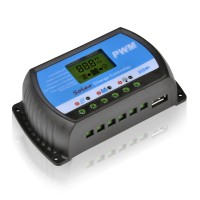 PWM 12V 24V 20A Solar Charge Controller with 0.8A 5V USB Output Big LCD Display for Max 50V 720W Solar Panel RTD-20A 