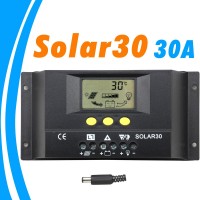 PWM Controller Solar 30A 12V 24V Auto LCD Display for Max 360w 720w Panel Solar with Temp Senor Light Timer Control