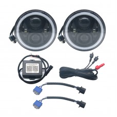 2PCS 7" RGB LED Headlight Bluetooth Halo DRL H/L Beam for Jeep JK 07-16 Wrangler