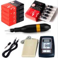10W Black Rotary Tattoo Machine Kit Tattoo Permanent Makeup Pen Motor Needle Cartridge