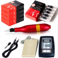 10W Red Rotary Tattoo Machine Kit Tattoo Permanent Makeup Pen Motor Needle Cartridge