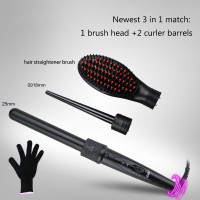 3 in 1 Interchangeable Hair Curler with Hot Brush and Hair Straightener Brush 