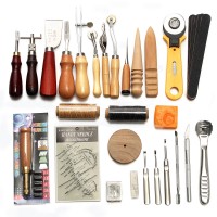 37Pcs Leather Craft Tools Kit Hand Sewing Stitching Punch Carving Work Saddle