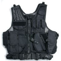 TACTICAL Airoft Paintball Huning Combat Vest with Holster Pouch Black 