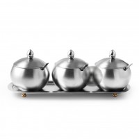 Stainless Steel Condiment Pot Kit Seasoning Jar Holder Salt Sugar Container Kitchen