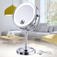 6" LED Lights Makeup Mirror Desktop Double Side Mirror 3X Magnification Bathroom Cosmetic Mirror