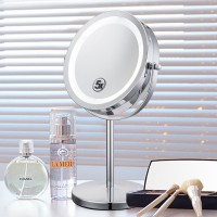 LED Desk Stand Portable Cosmetic Makeup Mirror Double-Sided 5X Magnifying