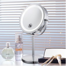 LED Desk Stand Portable Cosmetic Makeup Mirror Double-Sided 5X Magnifying