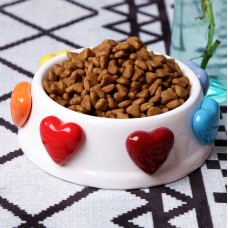 Pottery Bowl Love Shape Pet Cat Feeding Basin Dog Food Bowl Feeder 