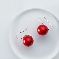 Korean Fashion Ear Stud Scoop Shaped Red Pearls Earrings Women Girl Eardrop 