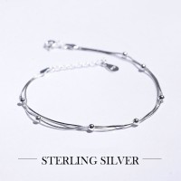 Charm 2 Layer Platinum Bracelet Chain Link Silver Plated Fashion Round Ball Wedding Bridal 
