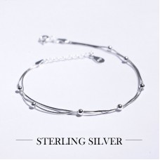 Charm 2 Layer Platinum Bracelet Chain Link Silver Plated Fashion Round Ball Wedding Bridal 