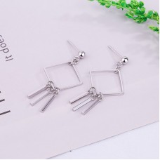Fashion Asymmetric Tassels Geometric Square Earrings Stud Dangle Jewelry Silver Plated 