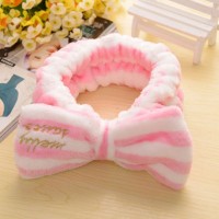 Lovely Big Bow Dot Striped Flannel Soft Shower Hair Band Wrap Headband Bath Spa Make Up