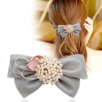 Flannelette Fabric Bowknot Pearl Hairband Hair Clip Horsetail Headwear Spring Clip 