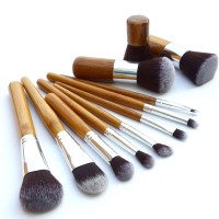 Fashion 11Pcs Bamboo Handle Cosmetic Beauty Make-up Brushes Set Pro Tools