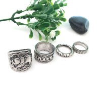 4Pcs Vintage Boho Beach Ring Set Unique Carved Silver Elephant Totem Leaf Rings for Women Jewelry