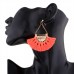 Women Ethnic Bohemia Boho Fan-shaped Tassel Fringe Dangle Drop Ear Stud Earrings