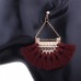 Women Ethnic Bohemia Boho Fan-shaped Tassel Fringe Dangle Drop Ear Stud Earrings