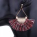 Women Ethnic Bohemia Boho Fan-shaped Tassel Fringe Dangle Drop Ear Stud Earrings