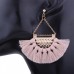 Women Ethnic Bohemia Boho Fan-shaped Tassel Fringe Dangle Drop Ear Stud Earrings