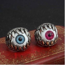 Size 8-11 Men's Cool Stainless Steel Eyeball Dragon Claw Evil Eye Ring Rock Band Jewelry