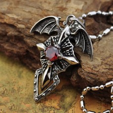 Titanium Necklace Vintage Charm Titanium Steel Devil Wings Ghost Cross Cyrstal Pendant for Men Chain 