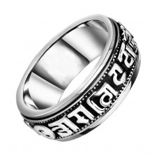 Buddhist Ring Silver Rotating Blessing Ring Power Lucky Om Mani Padme Hum Ring Sanskrit Mantra Amulet