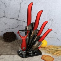 Ceramic Knives Peeler Knife Stand 6PCS Set Kitchen Knives Red Hollow Handle Cooking Tools