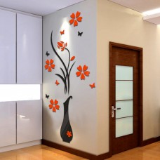 DIY Vase Flower Tree Crystal Arcylic 3D Wall Stickers Decal Home Decor