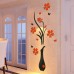 DIY Vase Flower Tree Crystal Arcylic 3D Wall Stickers Decal Home Decor