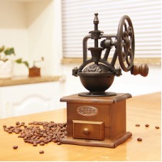 Vintage Grinder Manual Coffee Bean Grinding Retro Machine Hand Wooden Burr Mill