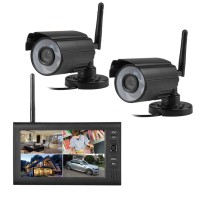 2.4GHz 7" TFT Digital LCD Display Monitor 4CH DVR Recoder 2 WiFi Wireless Cameras Receiver 