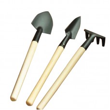 3PCS Set Shovel Rake Spade Wood Handle Metal Head Kids Tool Mini Garden Tools