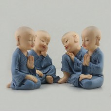 4PCS Kungfu Little Monk Figurines Car Babys Decoration Buddha Shaolin Temple Monks Toys Resin