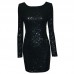 Sequins Gitter One Piece Dress Lady Sexy Backless Bodycon Scoop Neck