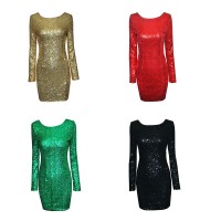Sequins Gitter One Piece Dress Lady Sexy Backless Bodycon Scoop Neck
